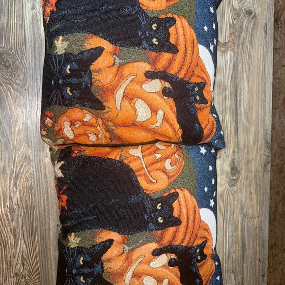 2 Halloween Black Cat Pumpkin Tapestry Pillows Square Throw Decorative Accent - Picture 7 of 7